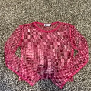 Hana Pink Mesh Crop Top with Rhinestones